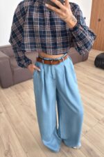 Pileli Denim Görünümlü Pantolon Açık Mavi - Görsel 2