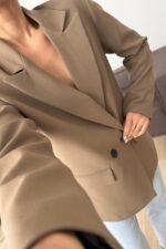 Md Keten Blazer Ceket Toprak - Görsel 2