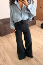 Çizgili İspanyol Paça Lacivert Jean - Görsel 2