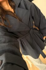 Premium Kısa Oversize Trenç Lacivert - Görsel 2