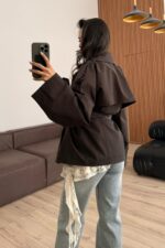 Premium Kısa Oversize Trenç Kahverengi - Görsel 3