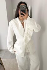 Rosa Yakası Fırfırlı Ceket Beyaz - Görsel 2