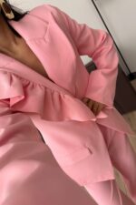 Rosa Yakası Fırfırlı Ceket Pembe - Görsel 3