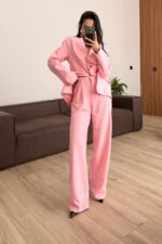 Rosa Pileli Palazzo Pantolon Pembe