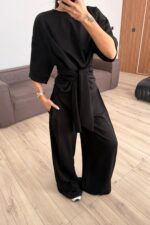 Beli Kuşak Bağlamalı Modal Takım Siyah - Görsel 2