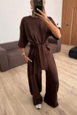 Beli Kuşak Bağlamalı Modal Takım Kahverengi - Görsel 2