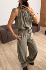 Omuzdan Bağlamalı Halter Yaka Takım Haki - Görsel 2