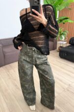 Asker Desenli Beli Bağlamalı Jean - Görsel 2