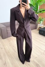 Breeze Bağlamalı Gömlek Pantolon Takım Kahverengi - Görsel 2