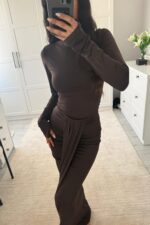 Tasarım Soft Touch Etek Takım Kahverengi - Görsel 2