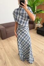 Petunya Ekoseli Crop Etek Takım Mavi - Görsel 2