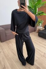 Hank Yarasa Kol Tişört Pantolon Takım Siyah - Görsel 2