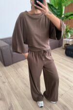Hank Yarasa Kol Tişört Pantolon Takım Kahverengi - Görsel 2