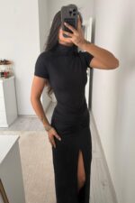 Üstü Bady Suit Drapeli Soft Touch Elbise Siyah - Görsel 2