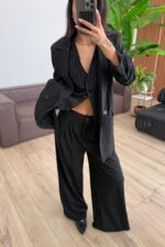 Çizgili Üçlü Takım Siyah - Görsel 2