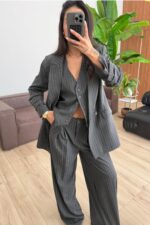 Çizgili Üçlü Takım Antrasit - Görsel 2