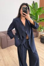 Çizgili Üçlü Takım Lacivert - Görsel 2