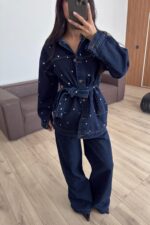 Zımbalı Denim Gömlek Pantolon Takım Lacivert - Görsel 2