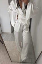 Monita Vatkalı Volanlı Saten Takım Ekru - Görsel 4