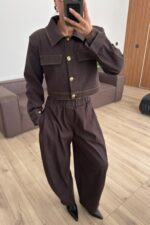 Paçası Çıtçıtlı Gold Düğmeli Takım Kahverengi - Görsel 2