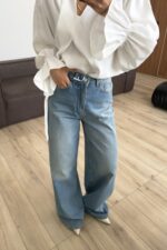 Moni Bol Paça Orta Mavi Jean - Görsel 2