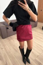 Cha Mini Süet Etek Bordo - Görsel 3