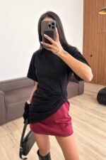 Vatkalı Drapeli Tişört Siyah