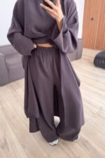 Tasarım Tunik Şallı Takım Kahverengi - Görsel 2