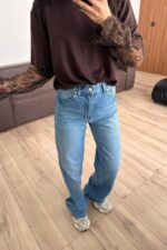 Paçası Kesik Wide Leg Orta Mavi Jean - Görsel 2