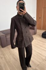 Dikişli Çımalı Pantolon Denim Takım Kahverengi - Görsel 2