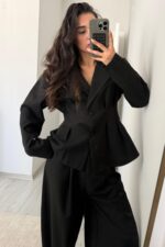 Nita Belden oturtmalı Ceket Pantolon Takım Siyah - Görsel 2