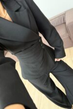 Bayron Beli Drapeli Ceket Pantolon Takım Siyah - Görsel 3