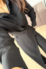 Önü Çapraz Detaylı Gömlek Pantolon Takım Siyah - Görsel 2