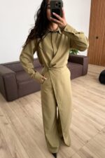 Önü Çapraz Detaylı Gömlek Pantolon Takım Çağla - Görsel 2