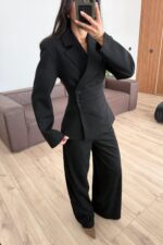 Bayron Beli Drapeli Ceket Pantolon Takım Siyah - Görsel 2