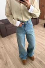 Moni Bol Paça Mavi Yıkamalı Jean - Görsel 2