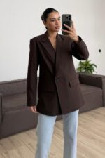 Md Keten Blazer Ceket Acı Kahve