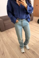 Paçası Kesik Straight Mavi Yıkamalı Jean - Görsel 2