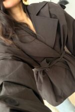 Premium Kısa Oversize Trenç Kahverengi - Görsel 2