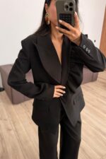 Rosa Yakası Fırfırlı Ceket Siyah - Görsel 2