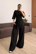 Beli Kuşak Bağlamalı Modal Takım Siyah