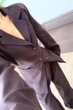 Breeze Bağlamalı Gömlek Pantolon Takım Kahverengi - Görsel 3