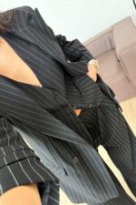 Çizgili Üçlü Takım Siyah - Görsel 3