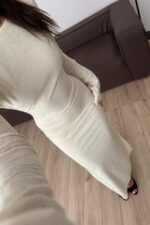 Sırtı Açık Çiçek Desenli Elbise Bej - Görsel 2