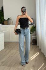 Wom Wide Leg Mavi Yıkamalı Jean