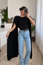 Vatkalı Kolları Pelerinli Bluz Siyah - Görsel 2