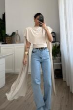 Vatkalı Kolları Pelerinli Bluz Taş