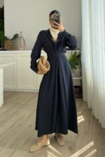 Denis Kuşaklı Gömlek Elbise Lacivert