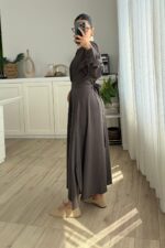 Denis Kuşaklı Gömlek Elbise Kahverengi - Görsel 3