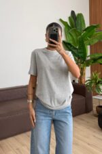 Bisiklet Yaka Tişört Gri - Görsel 2